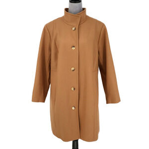 Lands End Coat Petites Plus Size 16WP Beige Tan Wool Blend Tweed 3/4 Overcoat